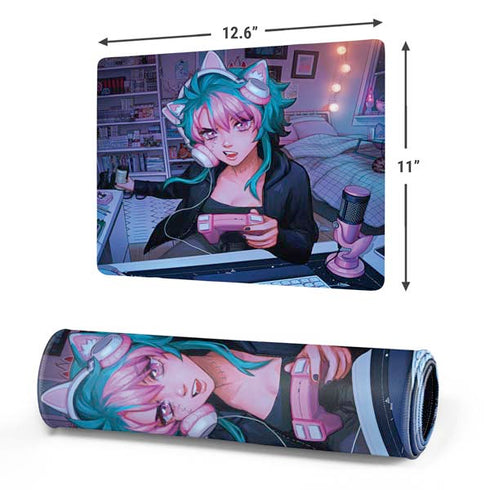 Anime Catgirl Gamer Nerd by Ivy Dolamore Gaming Mouse Pad